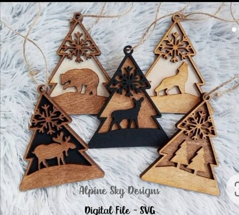 Lézervágott Fa, Christmas Ornaments Svg, Laser Cut Decor, Glowforge Ideas, Laser Cut Wood Crafts, Laser Engraved Ideas, Ornament Svg, Cabin Christmas, Laser Projects