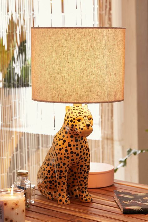 Leopard Table Lamp | Urban Outfitters Leopard Table, Room Lamp, Bedroom Lamps, Modern Lamp, Glass Table Lamp, Lamps Living Room, Glass Table, Sale House, Home Lighting