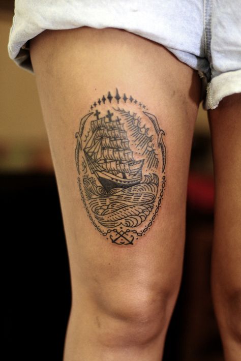 August Tattoos, Vintage Nautical Tattoo, Duke Riley, Ship Tattoos, Nautical Tattoos, Believe Tattoos, Feminist Tattoo, Minimalist Tattoo Ideas, Literary Tattoos