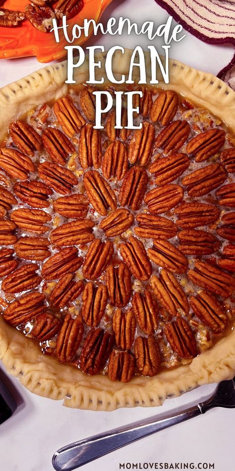 This homemade pecan pie is the most delicious Fall dessert and perfect for the Holidays! https://www.momlovesbaking.com/pecan-pie-recipe-made-with-homemade-pie-crust/ Homemade Pecan Pie Recipe, Pecan Crust Recipe, Classic Pecan Pie Recipe, Best Ever Apple Pie, Easy Pecan Pie Recipe, Pumpkin Spice Pecans, Easy Recipes Desserts, Best Pecan Pie Recipe, Thanksgiving Dessert Table