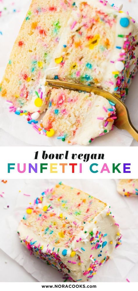 Vegan Funfetti Cake, Cake Recipes Vegan, Nora Cooks, Patisserie Vegan, Vegan Baking Recipes, Vegan Cake Recipes, Cake Vegan, Desserts Vegan, Funfetti Cake