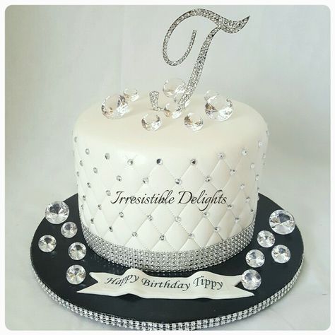 Diva Cakes Birthday, 75th Diamond Birthday Party, Bling Cakes Birthday, Glitz And Glam Birthday Cake, Prom Cakes Ideas, Diamond White Birthday Theme, Rhinestone Birthday Cake, Bling Birthday Party Ideas, Diamond Theme Cake