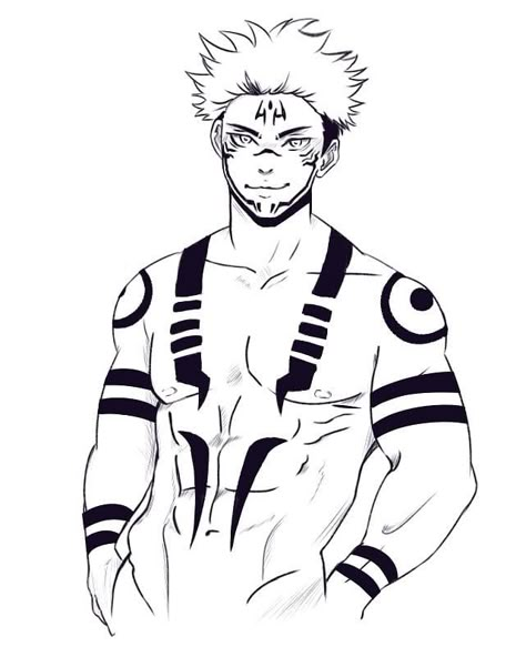 Tattoos On Anime Characters, Sakuna Jujutsu Body Tattoo, Jujitsu Kaisen Tattoo Sukuna, Sukuna Tatooes, Sukuna's Tattoo, Sukuna Body Markings, Sakuna Jujutsu Tattoo Ideas, Sukuna Full Body Tattoo, Itadori Tattoo Ideas