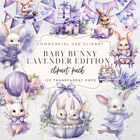 Bunny Clip Art, Boho Bunny, Bunny Nursery Art, Lavender Bunny, Bunny Clipart, Clipart Vintage, Baby Shower Clipart, Bunny Nursery, Clipart Baby