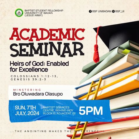 Flyer for Academic Seminar @bsf_ui #graphicdesign #churchflyers #graphicdesignernigeria #globaldesigner #creative #kingdomcreative Academic Flyer Design, Seminar Flyer Design, Seminar Flyer, Smartphone Repair, Exam Success, Presentation Design Layout, Marketing Flyers, Background Design Vector, Academic Success