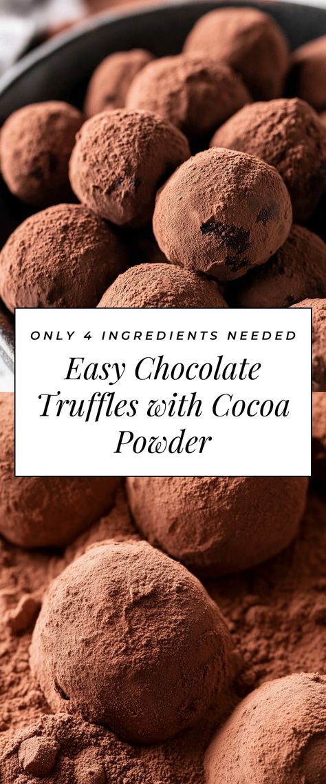 Image for Easy Chocolate Truffles with Cocoa Powder Chocolate Truffles Cocoa Powder, French Truffles Recipe, Cocoa Truffles Recipe, What To Make With Melted Chocolate, Cocoa Dusted Truffles, Simple Truffle Recipe, French Chocolate Truffles, Homemade Truffles Chocolate, How To Make Chocolate Truffles