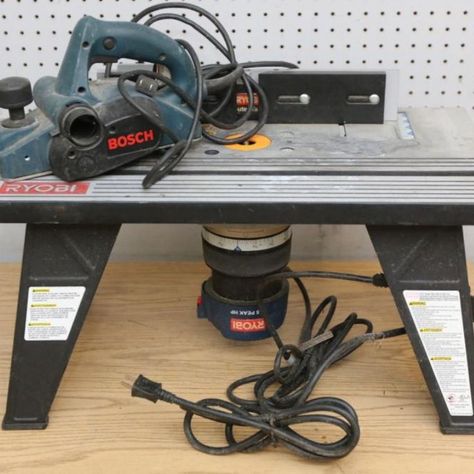 Woodworking tools including Bosch portable handheld planer model 3365 and Ryobi router model R181FB1 in Ryobi RT101 router table. Pickup only. Ryobi Router, Router Table, Tools And Equipment, Woodworking Tools, Router, Vacuum Cleaner, Woodworking, Home Appliances, Auction