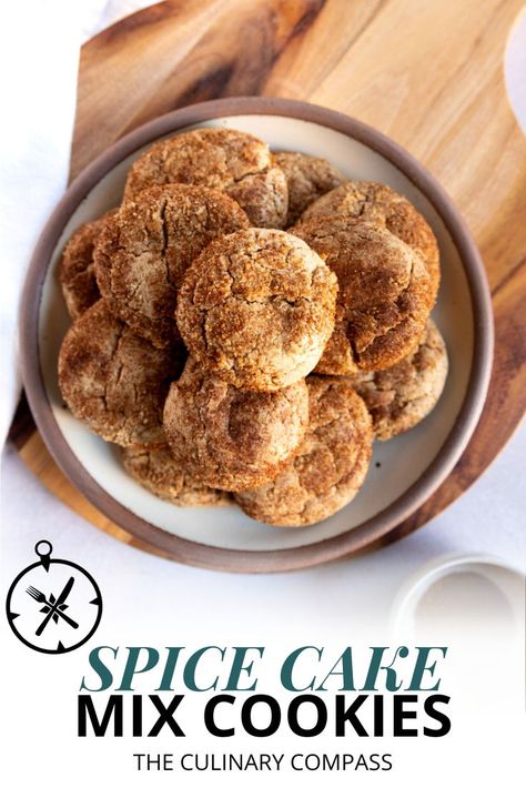 Spice Cake Cookies Recipe, Cookies With Spice Cake Mix Boxes, Spice Cake Mix Cookies 3 Ingredients, Spice Cake Cookies, Spice Cake Mix Cookies, Cookies With Cake Mix, Mmm Cookies, Portable Dessert, Delish Desserts