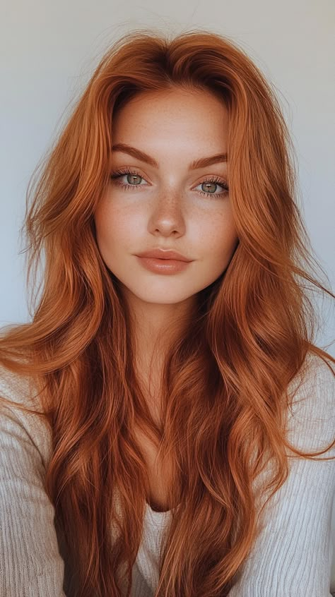 Fall Hair Colors Copper Highlights Intense Copper Hair, Green Eyes Hair Color, Copper Fall Hair, Copper Red Hair Color, Cooper Hair Color, Copper Highlights On Black Hair, Light Copper Hair, Pumpkin Spice Hair Color, Dynamic Hair