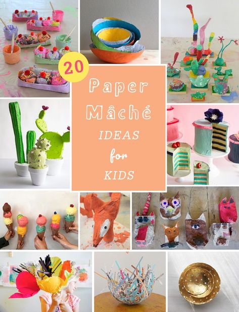 20 paper mâché ideas for kids and teens. Cardboard Rainbow, Paper Mache Art Projects, Paper Mache Ideas, Paper Mache Crafts For Kids, Waldorf Handwork, Rainbow Collage, Paper Mache Projects, Making Paper Mache, Paper Mache Bowls