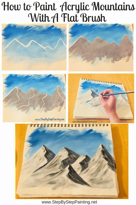 How To Paint Mountains - Step By Step Painting Acrylic Mountains, Paint Mountains, Painting Mountains, Pasta Art, Mountains Painting, Mountain Drawing, Landscape Paintings Acrylic, Paint Acrylic, Acrylic Painting Techniques