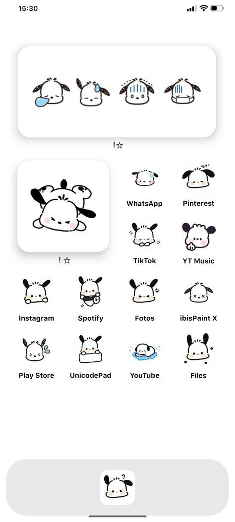 Pochacco Iphone Layout, Pochacco Homescreen Layout, Pochacco Phone Theme, Pochacco Homescreen, Pochacco Widget, Phone Layout, Phone Inspiration, Iphone Organization, Sanrio Wallpaper