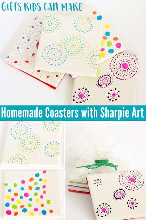 Have fun decorating tile coasters with Sharpie art. Simple enough for kids to do and great gifts for Christmas, Fathers and Mothers Day. Old Mason Jars, Gifts Kids Can Make, Ceramic Tile Crafts, Diy Coasters Tile, 16 Gifts, Homemade Coasters, Arts And Crafts For Adults, Arts And Crafts For Teens, Sharpie Crafts