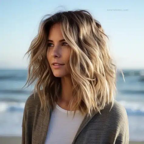 35 Cute Hairstyles for Medium-Length Hair Trending Right Now Medium Bob Haircut Shoulder Length Beach Waves, Full Medium Length Hair, Beachy Long Bob, Mid Length Beach Hair, Textured Hairstyles Medium, Shorter In Back Longer In Front Hair, Mid Length Haircut For Oval Face, Textured Medium Length Haircut, 2024 Hair Inspiration