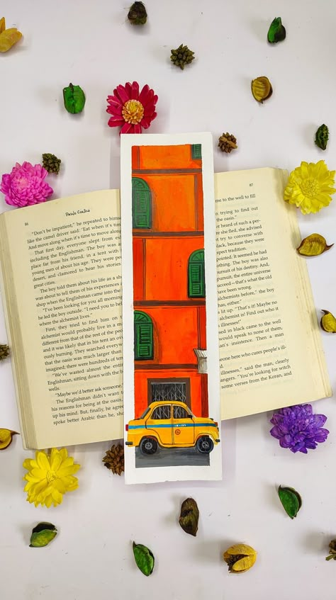 #kolkata #yellowtaxi #illustration #diybookmark #acrylicbookmark #bookmarkpainting Kolkata Taxi Illustration, Card Painting Ideas Acrylic, Book Marks Painting, Kolkata Illustration, Bookmark Acrylic, Handmade Bookmarks Diy, Yellow Taxi, Creative Bookmarks, Bookmark Craft