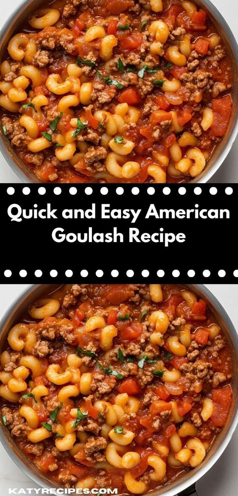 Craving a comforting meal? This American Goulash recipe is packed with rich flavors and hearty ingredients. It's a quick and easy dinner idea that the whole family will love, perfect for busy weeknights. Cheesy Beef Goulash Recipe, Easy Recipes With 1 Lb Ground Beef, Goulash With Corn Recipes, Goulash With Ketchup, Instant Pot Goulash Easy, Pork Goulash Recipes Easy, One Pot American Goulash, Goulash With Beef Broth, Goulash Recipes One Pot