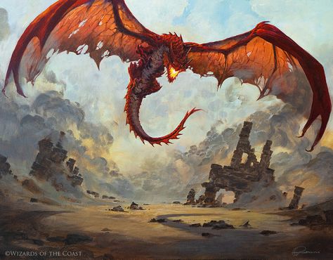 Chaos Dragon, Greg Rutkowski, Magic: The Gathering, Dragon Artwork Fantasy, Fire Breathing Dragon, Mtg Art, Fire Breathing, Dragon Illustration, 다크 판타지