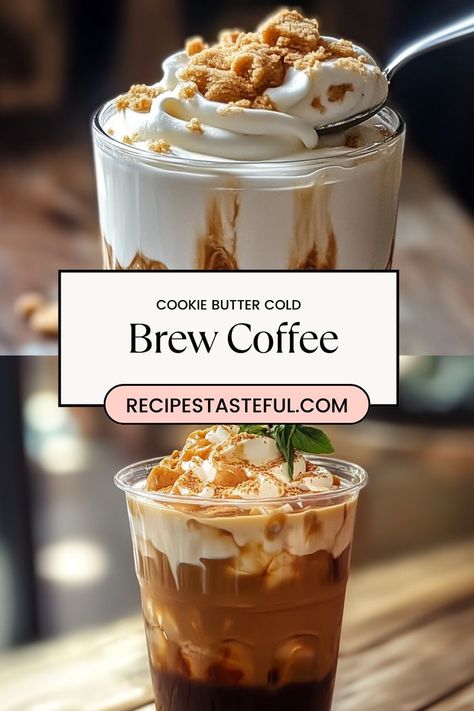 This Cookie Butter Cold Brew Coffee is the perfect blend of smooth, chilled coffee and the warm, spiced flavor of cookie butter. Topped with a creamy layer of milk or whipped cream, it’s a refreshing, indulgent treat that combines the best of both coffee and dessert. Ideal for a sweet pick-me-up, this unique cold brew will satisfy your cravings for something deliciously different! Cookie Butter Coffee, Cookie Butter Cold Brew, Sweet Cream Cold Brew, Coffee And Dessert, Cream Cold Brew, Cold Brew Recipe, Butter Coffee, Coffee Cookies, Starbucks Drinks Recipes