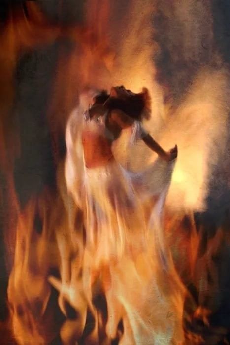 Dancing For The Devil, Woman On Fire Art, Liberated Aesthetic, Warrior Woman Of God, Fire Priestess, Female Energy Aesthetic, Feminine Warrior, Retro Witch, Freedom Lifestyle