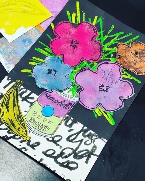 Katie Gray on Instagram: “Playing around with some ideas for new projects! Here is a sneak peek of a printmaking one I am still playing around with. Inspired by Andy…” Andy Warhol Art Lesson, All About Me Art Projects Elementary, Pop Art School Projects, Andy Warhol Art Project, Andy Warhol Art Projects For Middle School, Pop Art Art Projects, Quick Kindergarten Art Projects, 5th Grade Spring Art Projects, Andy Warhol Projects For Kids