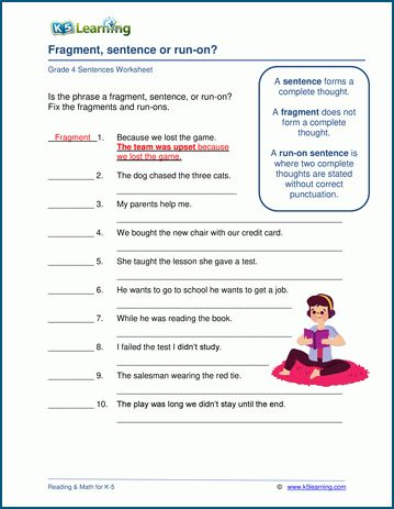 Fragment, run-on or sentence? | K5 Learning Long Vowel Worksheets, Grammar Sentences, Sentence Fragments, Run On Sentences, Compound Sentences, Vowel Worksheets, Sentence Examples, Complete Sentences, Simple Sentences