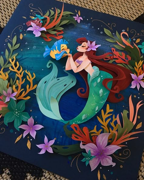 Ariel from the Little Mermaid paper art Water Paper Art, Disney Paper Art, Paper Mermaid, Cut Paper Art, Paper Art Sculpture, Paper Art Design, Cut Out Art, Paper Cutout Art, Quilled Paper Art