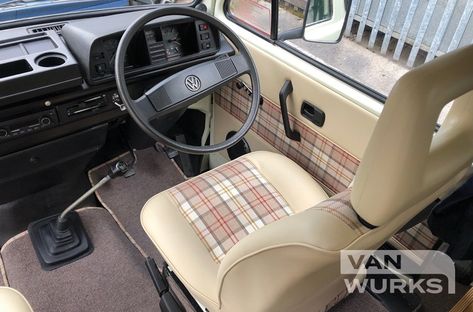 1990 T25 Autosleeper with Classic Interior in Birch Ply, Oak. | VanWurks VW Camper Interiors T25 Interior, T3 Interior, Vw Bus Interior, Vw Bus T2, Rock And Roll Bed, Bus Interior, Campervan Interior, Camper Interior, Upholstery Foam