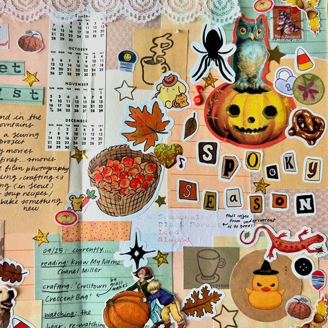 Obsessed with every single detail of this journal!! 🍁🐈‍⬛🎃☕️ Using lots of @elowyn.makes.art spooky stickers 🫶 Visual Art Journal, Spooky Journal, Interactive Journal, October Sun, Halloween Journal, Sun Projects, Interactive Journals, Letter Ideas, Spooky Stickers