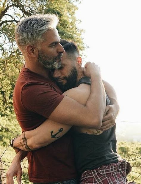 When we feel love and kindness toward others, it not only makes others feel loved and cared for, but it helps us also to develop inner happiness and peace. Dalai Lama  #love #romance #lgbtpride #lovewins #LoveIsLove #couplegoals #gayromance #truelove #happiness #bettertogether #togetherforever❤️ #lovequotes Guys In Love, Man Hug, Loving Couples, Men In Love, Age Difference, Handsome Older Men, Men Kissing, Gay Romance, Love Things