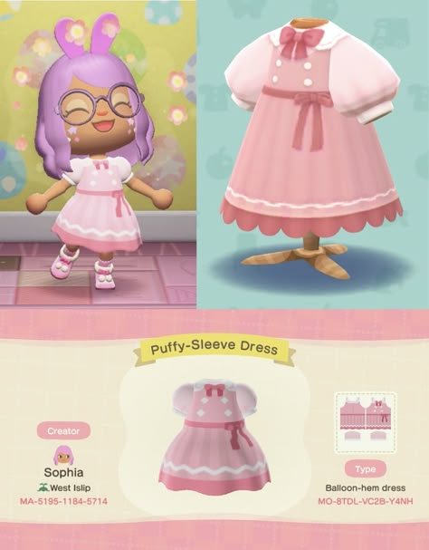 Animal Crossing: Pocket Camp/New Horizons - Puffy-Sleeve Dresses Custom Designs Pocket Camp Custom Designs, Animal Crossing Human Villagers, Cute Animal Crossing Patterns, Cute Animal Crossing Outfit Codes, Acnh Chrissy And Francine, Animal Crossing Outfit Designs, Animal Crossing Custom Clothes, Animal Crossing Gravity Falls, Animal Crossing Pocket Camp Outfits