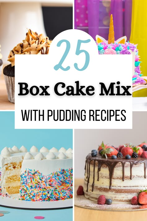 Have you ever made a delicious dessert with box cake and pudding mix? It’s a delicious combination that will have you baking in a whole new way. These easy recipes range from chocolate and fruit to pumpkin, eggnog, and more. Cakemix Dessert Recipes, Easy Pudding Cake Recipe, Boxed Cake Recipes Ideas, Pudding In Cake Mix Recipes, Chocolate Box Cake With Pudding Mix Recipes, Cake Pudding Recipe Desserts, Box Cake Decorating Ideas, Chocolate Pudding Mix Recipes, Cake Recipes From Box Mixes