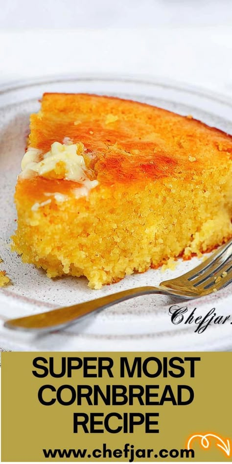 Try this Super Moist Cornbread Recipe for a deliciously soft and buttery treat! Perfect as a side for any meal, this cornbread is easy to make and packed with flavor. Whether paired with chili, soup, or barbecue, it's sure to be a hit with the whole family! Delicious Cornbread Recipe, How Cake Cornbread, How To Make Moist Cornbread, Country Cornbread Recipe, Best Ever Cornbread Recipe, Condensed Milk Cornbread, Cornbread With Mayonnaise Recipe, Montana's Cornbread Recipe, Best Moist Cornbread Recipe