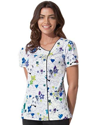 Uniquely styled scrub in Amanda Panda print with asymmetrical neckline with piping detail along the neck and down the front #Dickies #scrubs Hospital Scrubs, Medical Scrubs Fashion, Scrubs Pattern, Fun Scrubs, Stylish Scrubs, Dickies Scrubs, Scrubs Uniform, Panda Print, Professional Wear