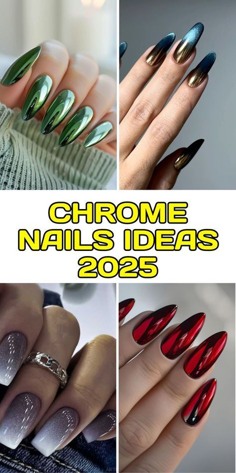 Pink And Chrome Nails, Nails Ideas Pink, Nails Ideas Blue, Acrylic Nails Chrome, Chrome Nails Ideas, Nails Ideas Short, Red Chrome Nails, Red Chrome, Small Nails