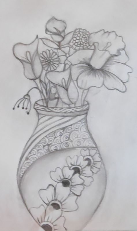 Flower Pot Sketch, Pot Sketch, Simple Rose, Decorative Pots, Big Flowers, Painting Art Projects, Dreamcatcher Tattoo, Flower Making, Flower Pot