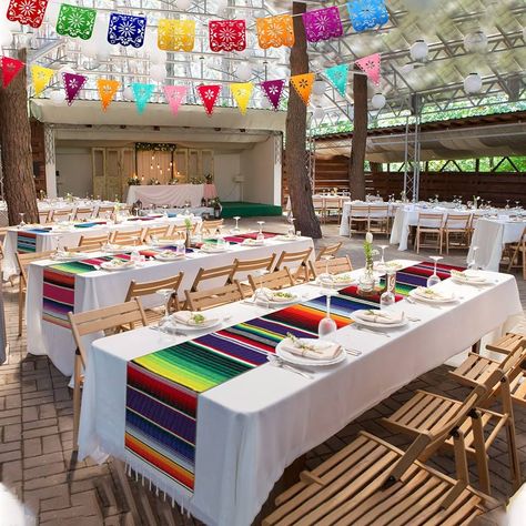 Amazon.com: 10 Packs 14 x 84 Inch Mexican Serape Table Runners, 29 Pcs Papel Picado Banner, Fiesta Hanging Banner and Pennant Flag Banner Colorful Bunting Banner for Mexican Theme Party (Rose Red, Purple, Blue) : Toys & Games Mexican Theme Party, Picado Banner, Mexican Theme Party Decorations, Mexican Table Runner, Mexican Table, Mexican Serapes, Mexican Theme, Mexican Party Theme, Mexican Flags