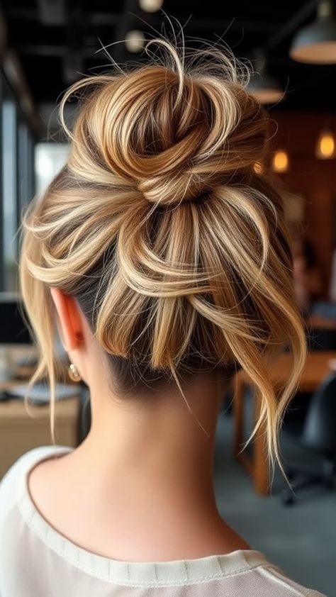 Quick and Easy Messy Bun Styles for Work Messy Bun With Donut, Messy Bun Glasses Aesthetic, Low Messy Bun With Bangs, Work Hair Bun, Pineapple Bun Hairstyle, How To Do A Messy Bun Step By Step, Messy Bun Hairstyles Tutorials, Messy Bun Tutorial For Long Hair, How To Make A Messy Bun