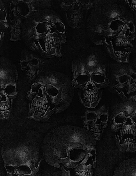 Skull Background, Harley Davidson Decor, Skull Fabric, Alexander Henry, Black Backdrops, Gothic Aesthetic, Skull Wallpaper, Halloween Fabric, Black Skulls