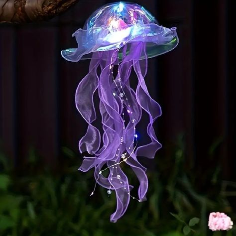 Handheld Brilliant Glowing Jellyfish Lamp, Colorful Ribbon Pearl Lace Flashing Light Outdoor, Courtyard Decoration Light - Temu Hanging Jellyfish, Jellyfish Lantern, Jellyfish Decorations, Jellyfish Light, Jellyfish Lamp, Jellyfish Design, Fishing Room, Jellyfish Art, Purple Collar