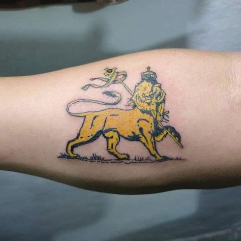 Lion of Judah Tattoo 2 Christian Warrior Tattoo, Lion Of Judah Tattoo, Judah Tattoo, Roaring Lion Tattoo, Female Lion Tattoo, Lion Hand Tattoo, Yellow Tattoo, Geometric Lion Tattoo, Pride Tattoo