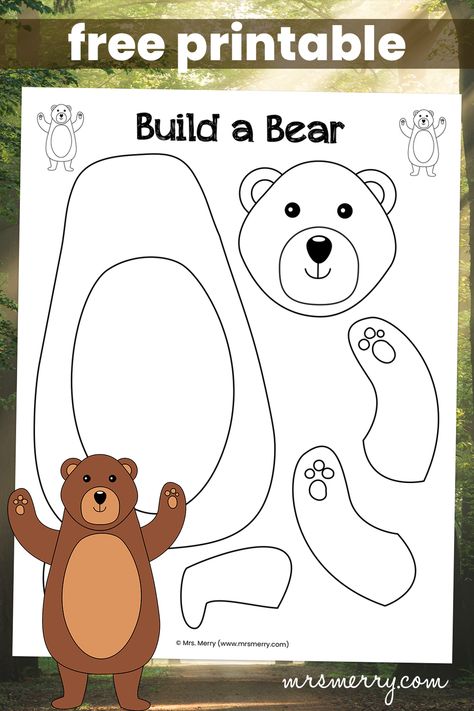 free printable create your own bear craft Make A Bear Craft, Bear Art Kindergarten, Brown Bear Crafts Preschool Art Projects, Bears For Preschoolers, Brown Bear Book Printable, Color Brown Crafts Preschool, Bear Projects For Preschool, Bears Art Preschool, Preschool Bear Art