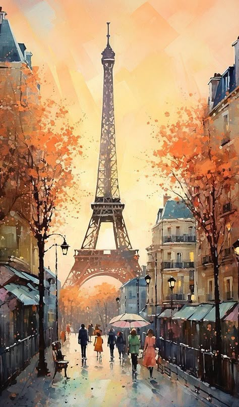 Paris Art Painting, France Painting, Eiffel Tower Painting, Paris Painting, Paris Wallpaper, Watercolor Architecture, Paris Pictures, City Painting, Art Folder