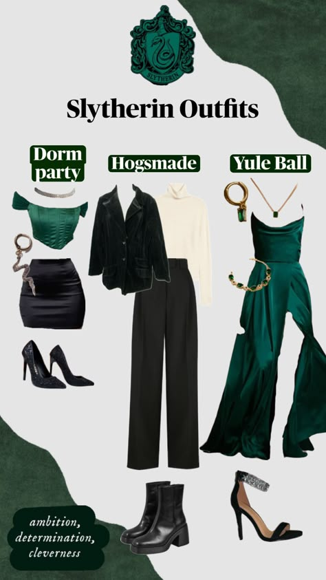 #slytherin #harrypotter Slytherin Outfit Casual, Slytherin Aesthetic Fashion, Cute Slytherin Outfits, Slytherin Aesthetic Outfit, Slytherin Dresses, Slytherin Outfit Ideas, Slytherin Dress, 80’s Outfits, Slytherin Clothes