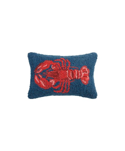 100% wool hooked accent pillow 100% cotton velvet backing Includes polyester insert, zip closure 12" x 8" rectangular lumbar throw Lobster Pillow, Hook Pillow, Coastal Throw Pillows, Hooked Pillow, Mom Ideas, Coastal Pillows, Hooked Wool, Wool Throw Pillows, Wool Throw