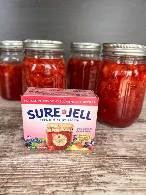 Strawberry freezer jam with Sure-Jell is the easiest way to make jam. Enjoy ripe, flavorful strawberries picked at their peak all year long. How To Make Freezer Jam, Sure Gel Strawberry Freezer Jam, Surejell Strawberry Freezer Jam Recipe, Sure Jell Strawberry Jam, Strawberry Freezer Jam Recipe Sure Jell, Sure Jell Strawberry Freezer Jam Recipe, Jam From Frozen Fruit, Freezer Jam Strawberry, Sure Jell Strawberry Jam Recipe