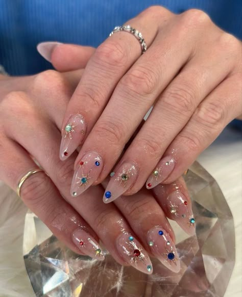 Nail Designs Aesthetic, Nail Ideas Aesthetic, Aesthetic Nail Ideas, Jewel Nails, Nails Star, Designs Aesthetic, Nails Clear, Aesthetic Nail, Clear Acrylic Nails