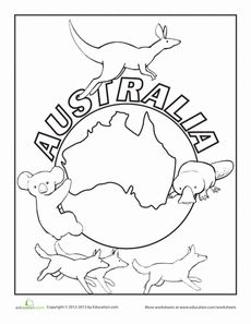 Australia Coloring Page Worksheet Diy Australian Decorations, Australia Day Craft Preschool, Australia For Kids, Australia School, Australia Crafts, Geography For Kids, World Thinking Day, Australia Animals, World Geography