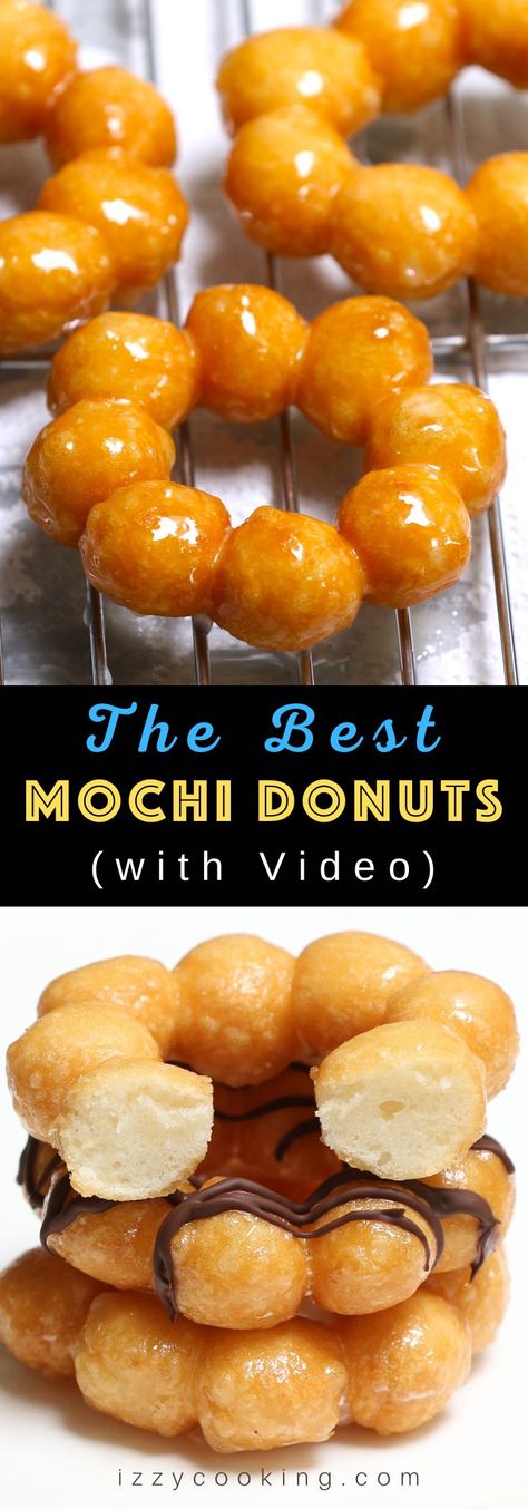 Mochi Donuts Recipe (+VIDEO) Mochi Donuts Recipe, Mochi Balls, Mochi Donut, Japanese Mochi, Mochi Recipe, Snacks Appetizers, Korean Desserts, Donuts Recipe, Hawaiian Food