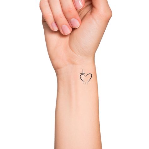 Cross Heart Tattoos, Wu Tang Tattoo, Tattoos On Wrist, Cross Tattoo On Wrist, Heart Tattoo Wrist, Cute Tattoos On Wrist, Heart Temporary Tattoos, Father Tattoos, Tiny Wrist Tattoos