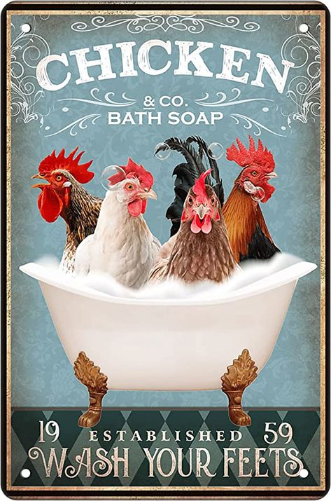 Amazon.com: Funny Chicken Decor Bathroom Decor Bathtub Decor Chicken Coop Accessories Farm Decor Chicken Signs Wall Art Poster Retro Poster Bar Home Bathroom Wall Decoration Sign 8x12 Inch: Posters & Prints Chicken Bath, Farm Wall Art, Chicken Signs, Funny Wall Decor, Bathtub Decor, Funny Decor, Chicken Decor, Funny Chicken, Chicken Art